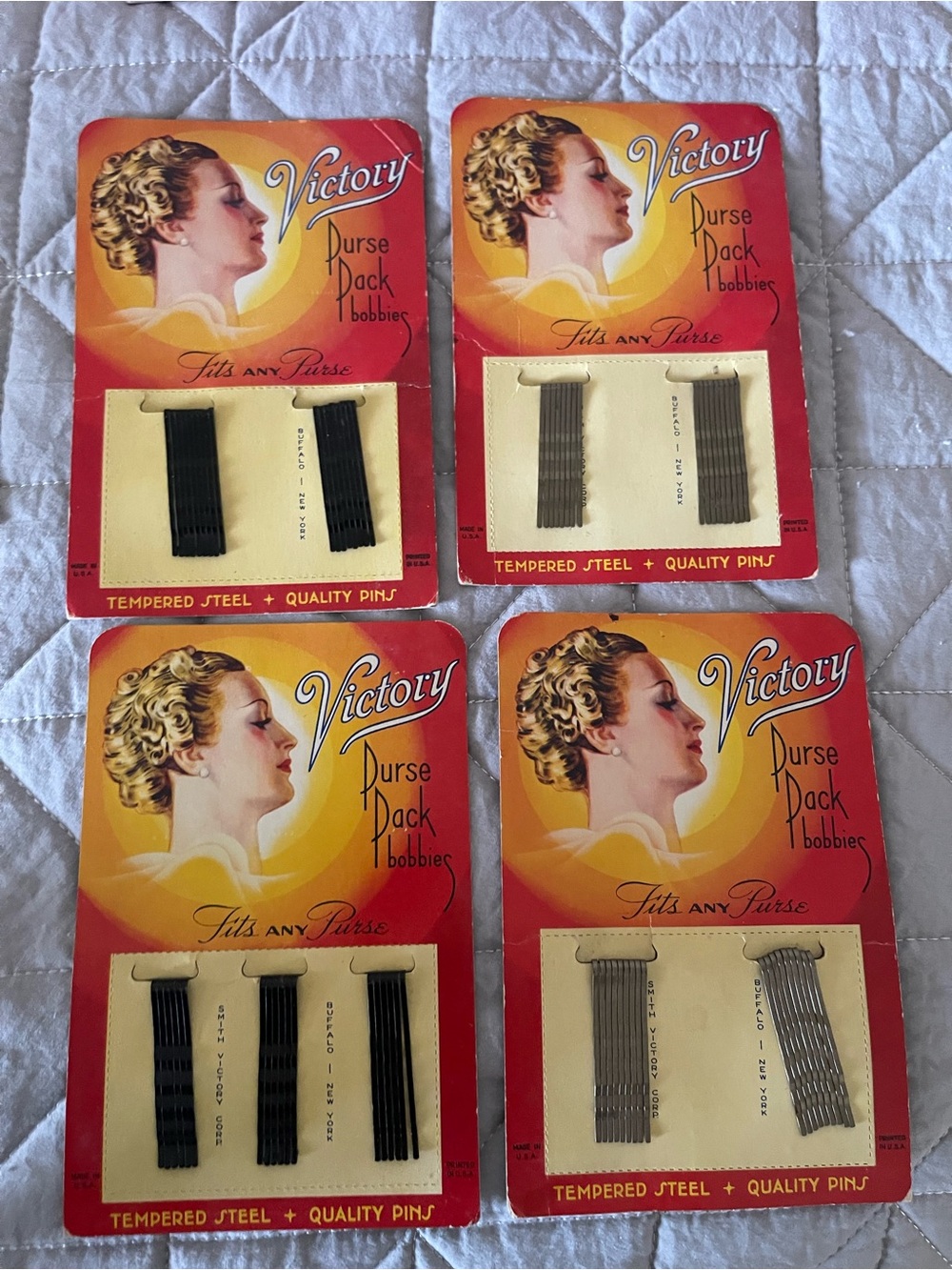Victory Women’s Bobby Pins - Black and Silver - Pack of Vintage Sets